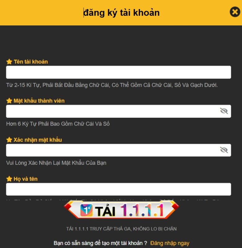 Đăng ký tài khoản cực nhanh tại 789win